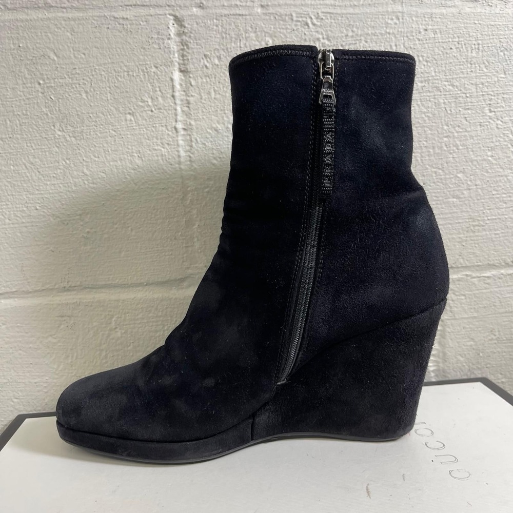 Vintage Prada Wedge Boot Black Suede Zip Side Women's Size 38.5 EU/8.5 US - Picture 5 of 14
